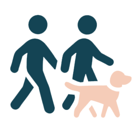 icon of two people walking a dog